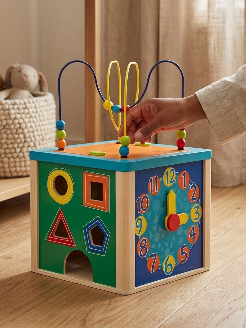 Wooden Activity Cube for Kids, 5-in-1 Montessori Baby Learning Toy - Picture 2 of 13